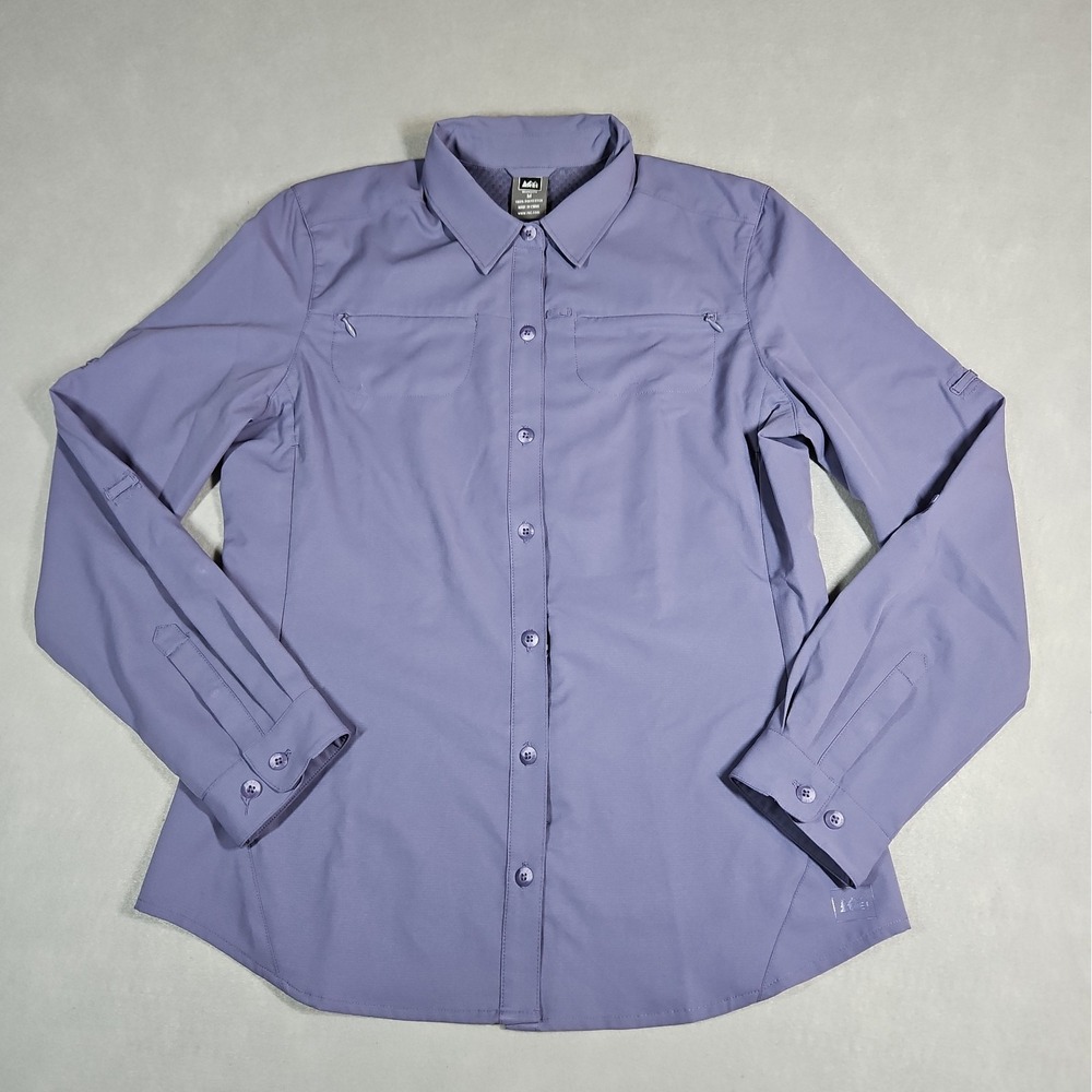 REI Womens Purple Vented Button Up Roll Tab Sleeve Outdoor Shirt Size Medium